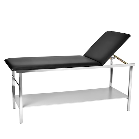 Adiroffice Exam Treatment Table with Full Storage Shelf and Adjustable Backrest. Black Upholstery ADI996-02-BLK-MK